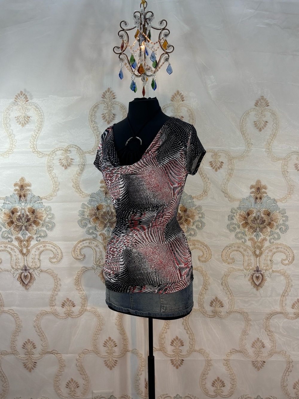 ✨Vintage Y2K Abstract Silver O Ring Halter Layered Cowl Neck Top thank you✨